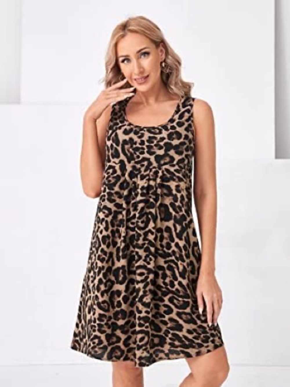 Emery Rose Sleeveless Leopard Print Swing Dress - Tan & Black